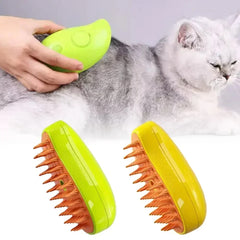 Steamy Brush for Pets, efficient pet grooming tool that uses steam to relax and detangle fur, providing a comfortable and soothing experience for your pet