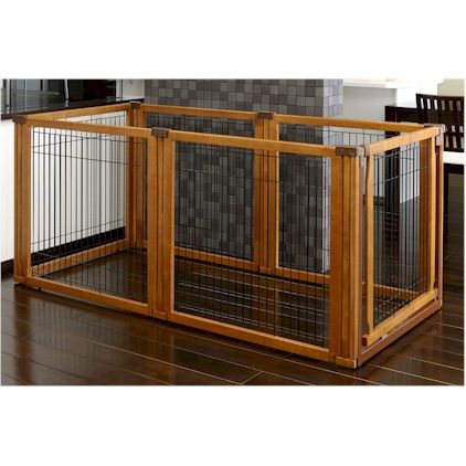 Richell 6 Panel Convertible Elite Pet Gate in Black, elegant and adjustable pet gate with sturdy panels for secure pet containment indoors