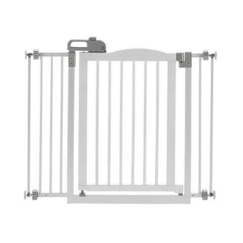 Richell One-Touch Gate II in White, secure and stylish pet gate with a one-hand release mechanism, perfect for indoor use with easy installation