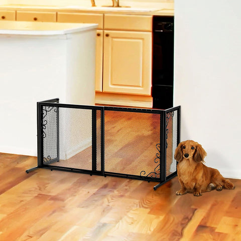 Richell Small Freestanding Metal Mesh Pet Gate in Antique Bronze, compact and durable metal mesh gate with a freestanding design, perfect for securing smaller spaces