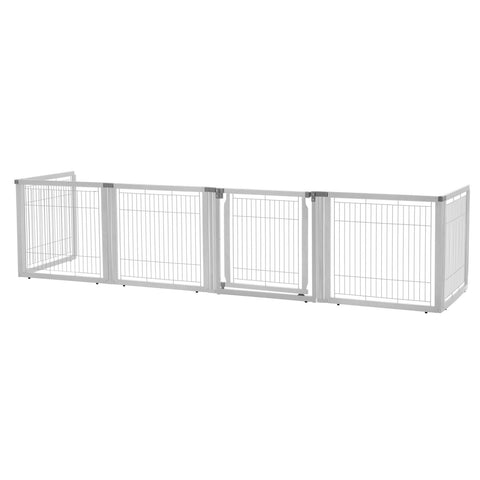 Richell Convertible Elite 6 Panel Pet Gate in Origami White, elegant and adjustable pet gate with a sleek design for flexible indoor pet containment