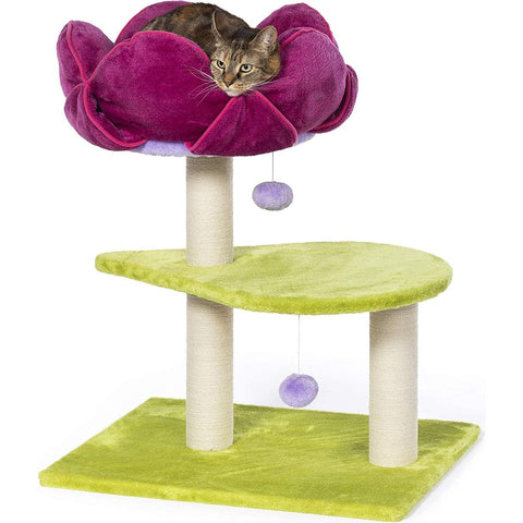 Prevue Flower Power Cat Tree 7320, colorful and fun multi-level cat tree with scratching posts and cozy platforms